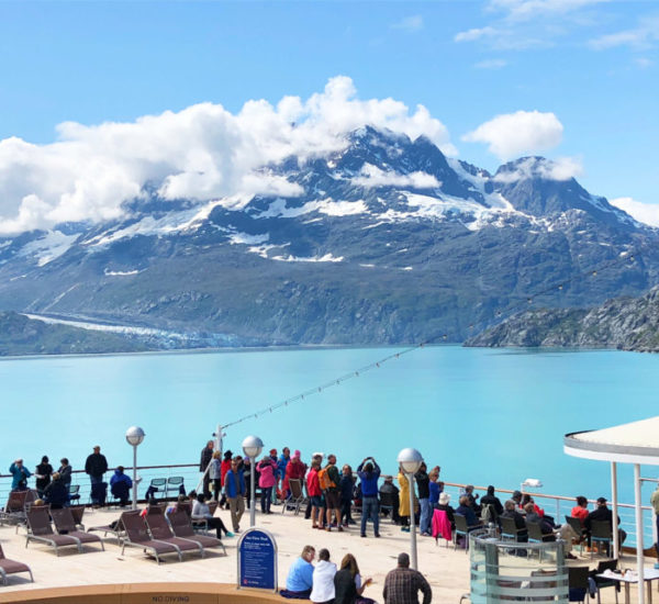 People on a viewing deck in Alaska