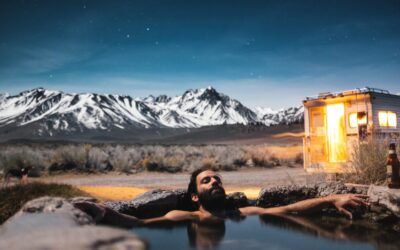 A man relaxing in a hot spring